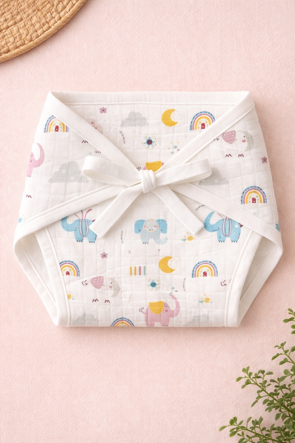 Firstmama™ Dreamy Elephant Parade 5-Layer Muslin Nappy (NB) – 100% Cotton - Image 3