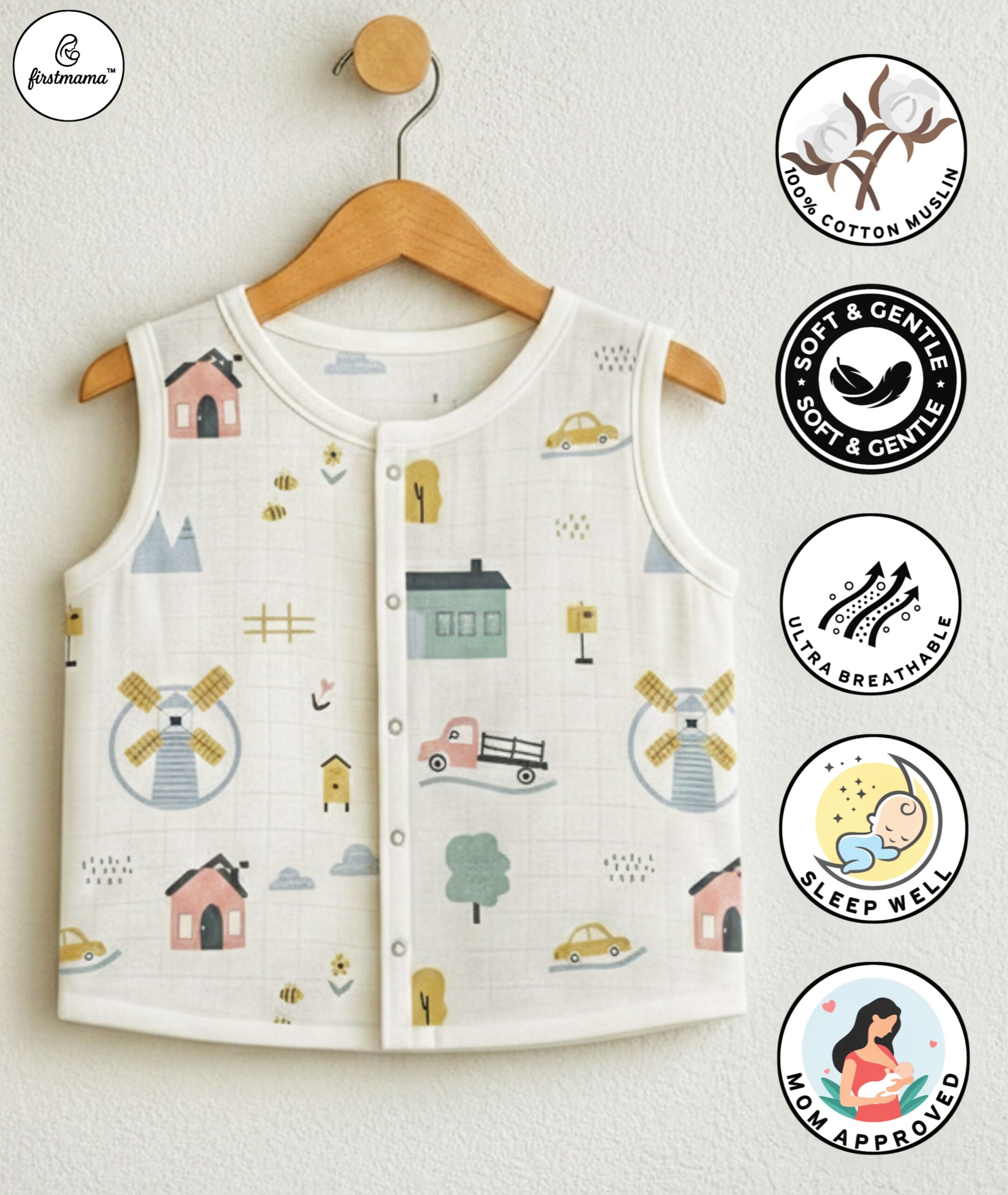 FirstMama™ Muslin Jabla Value Pack (NB) – 3 Prints | 100% Cotton - Image 4
