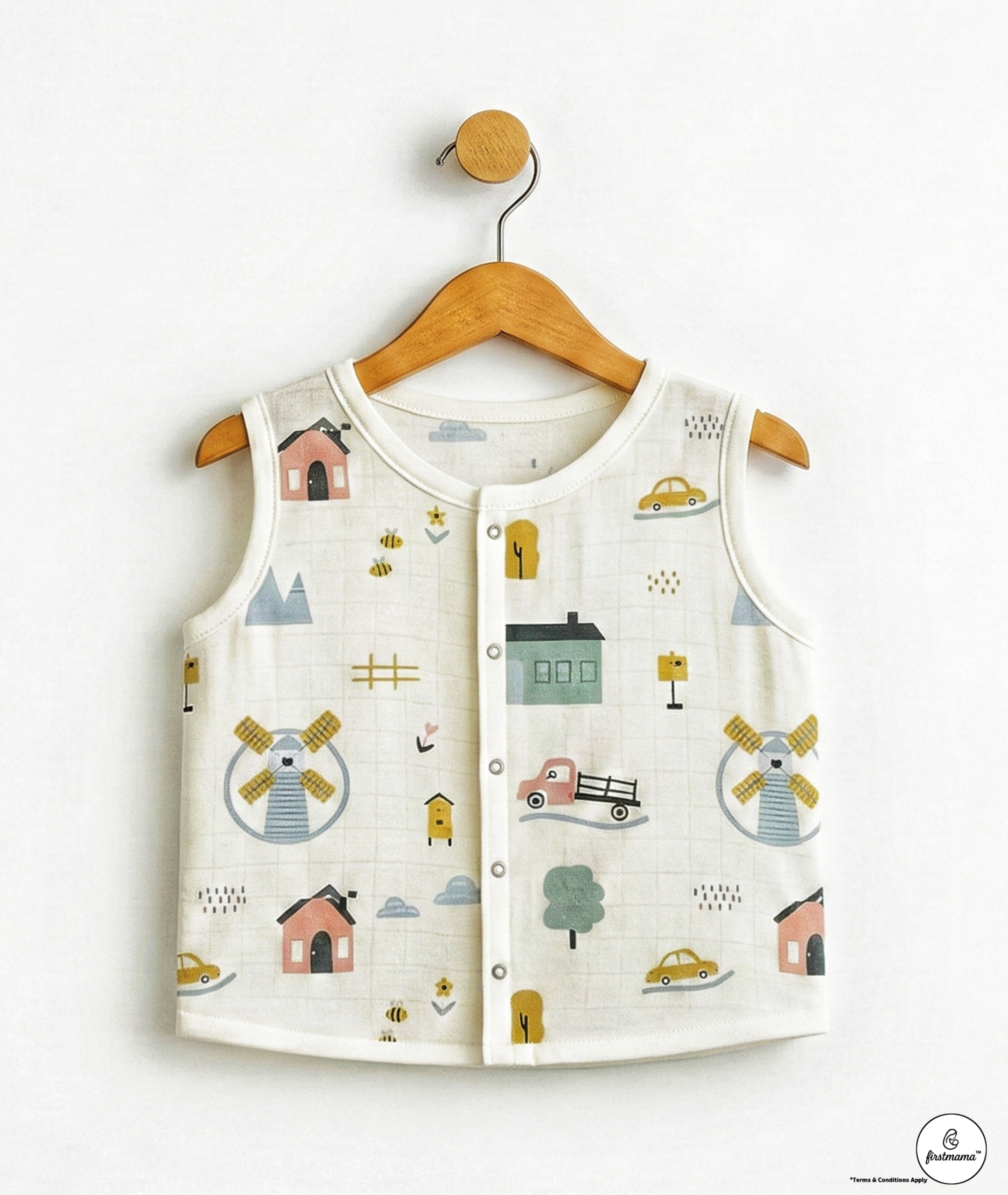 Firstmama™ Little Village Tales Muslin Button Jabla (NB) – 100% Cotton - Image 5