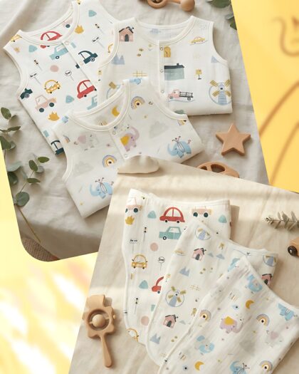 FirstMama™ Newborn Starter Kit – 3 Prints Muslin Jabla & 5-Layer Nappy Set | 100% Cotton